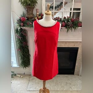 FRNCH Red Party Dress with Embellished Neckline